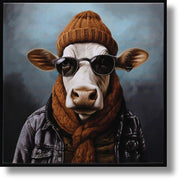 Urban Bovine Attitude - 25" x 25" Framed Wall Art - Brown Dark Gray