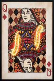 Royal Card IV Hand-Embellished LED Canvas In Frame - Red / Ivory