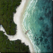 Hidden Lagoon - 40 X 40 - Hand-Painted Wrapped Canvas With Faux Moss - Turquoise