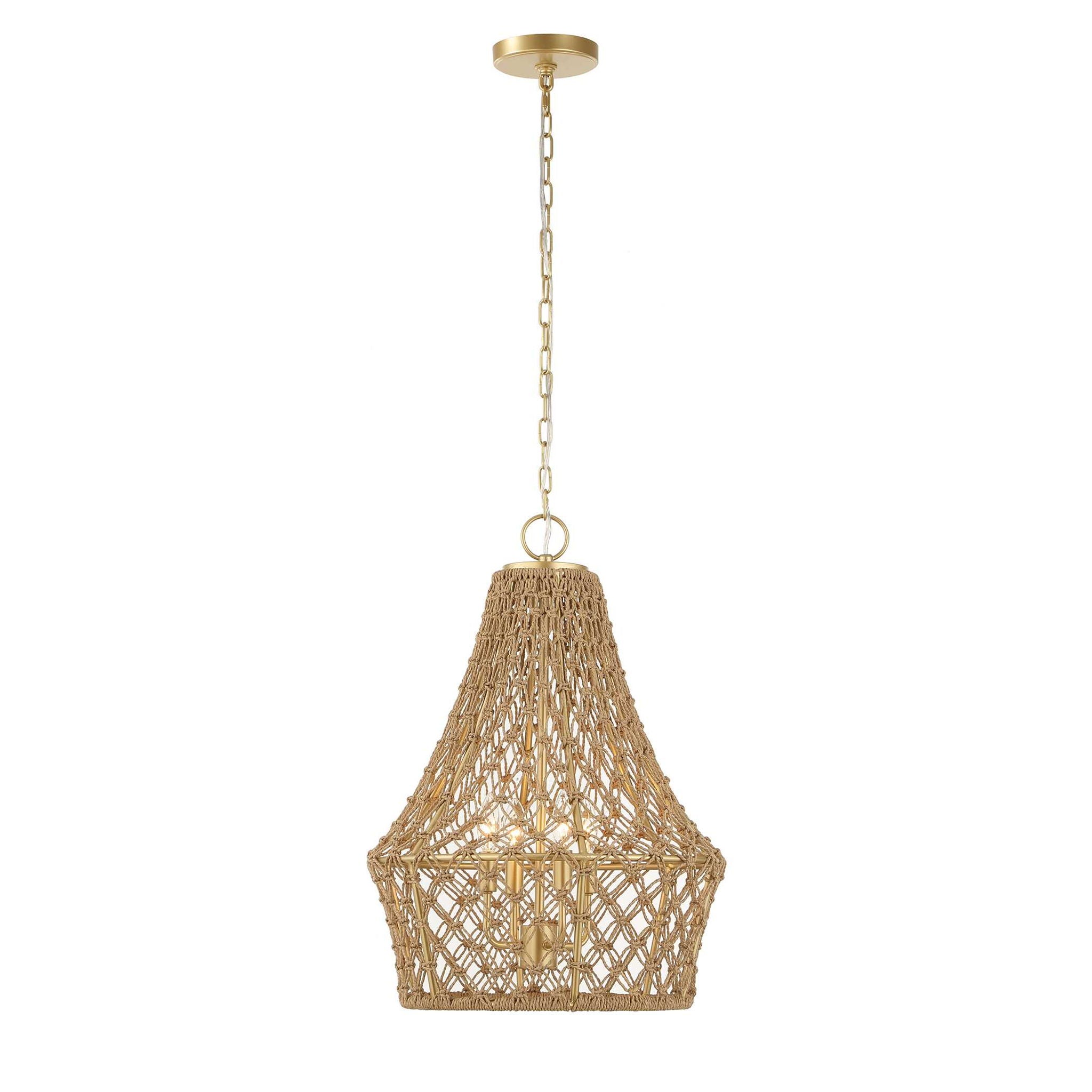 Macrame - 4 Light Rope Pendant - Light Brown