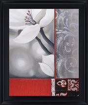 Crimson Petal Fusion - 28" x 34" Framed Wall Art - Dark Gray