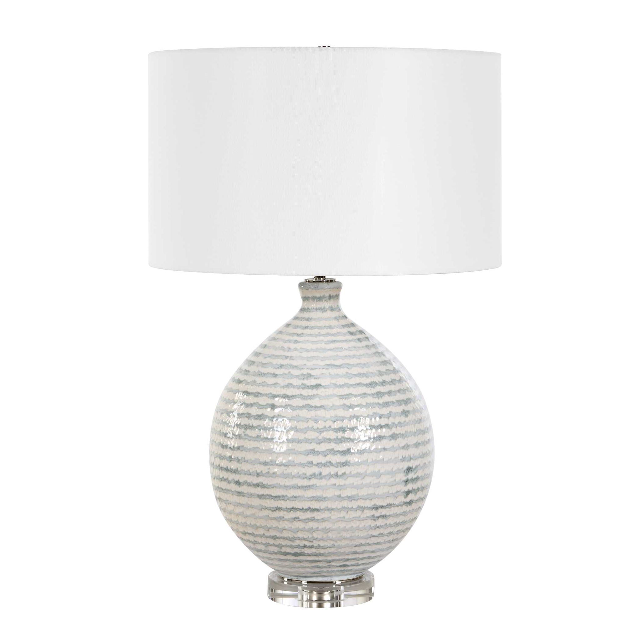 Clary - Horizontally Striped Table Lamp - Gray / White