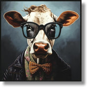 Hipster Bowtie Bovine - 25" x 25" Framed Wall Art - Dark Gray