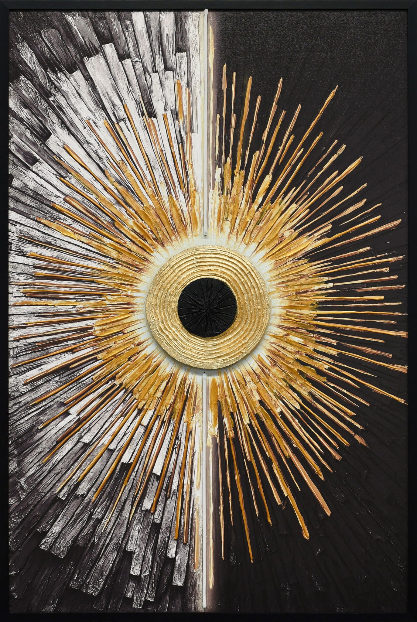 Solar Divide I Hand-Embellished LED Canvas In Frame - Black / White