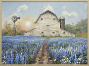 Bluebonnet Homestead - 40 X 30 - Hand-Embellished Canvas In Frame - Blue
