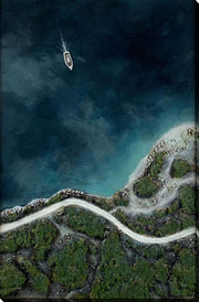 Coastal Passage I Hand-Painted Wrapped Canvas With Faux Moss - Blue / Green