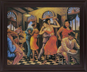 Jazzy Scarlet Soirée - 28" x 34" Framed Wall Art - Beige