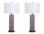 "Serpent Elegance" Faux Leather Table Lamp With Metal Base (Set of 2) - Snake Skin / Asb Gray