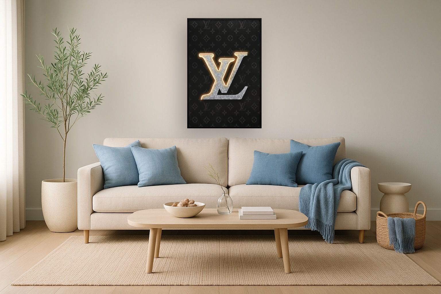 Luminous Monogram Hand-Embellished LED Canvas In Frame - Black / Silver