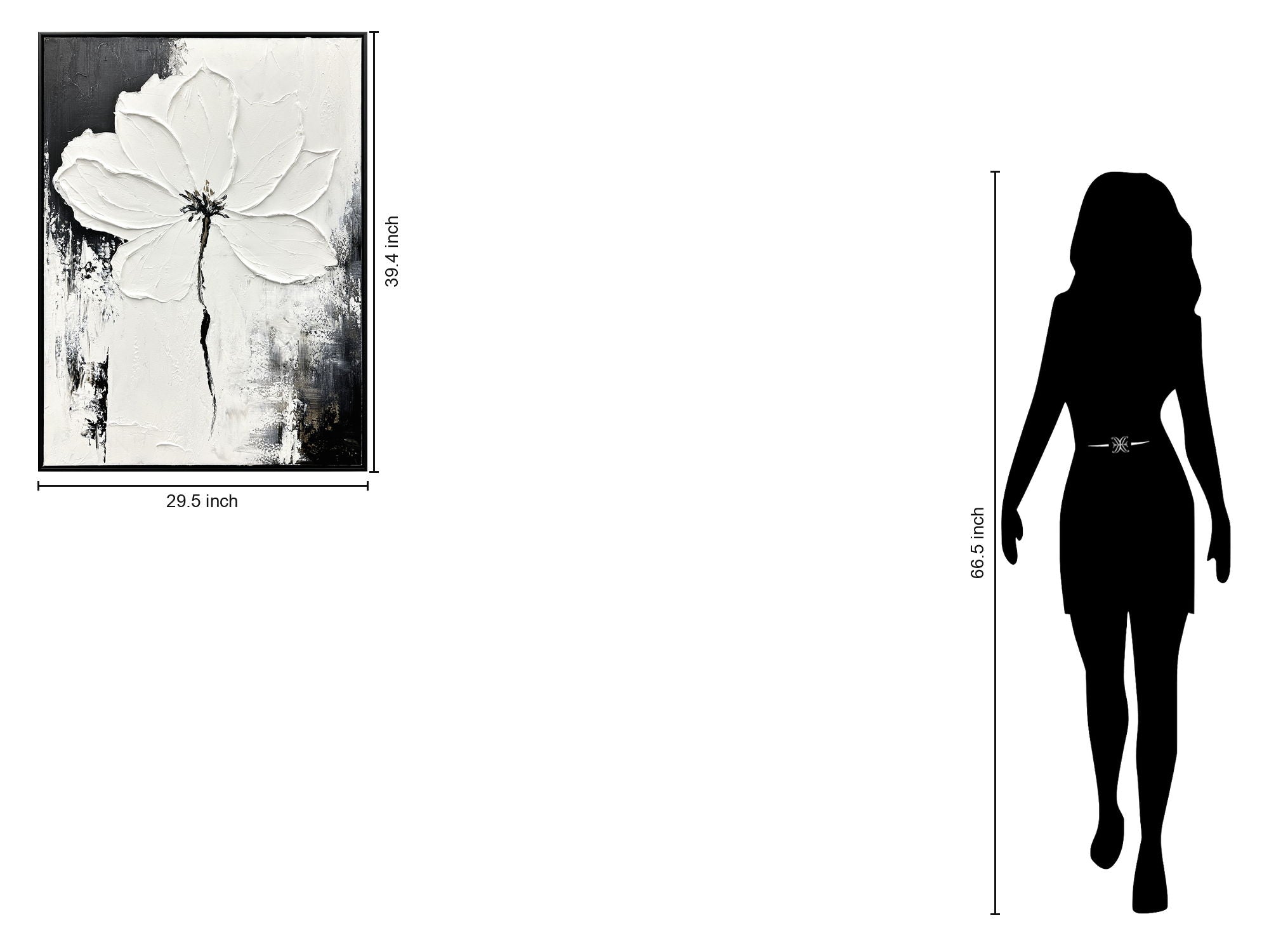"Monochrome Blossom" Hand-Painted Canvas In Frame - White / Gray