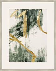 "Golden Strokes II" Hand-Embellished Canvas Framed Under Acrylic - Silver / Green / Gold