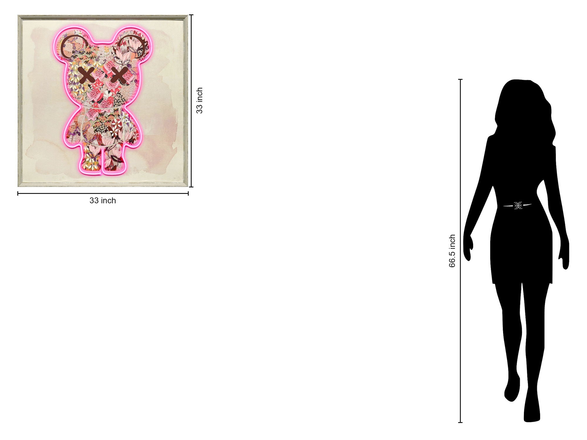 Floral Neon Bear - 33" x 33" Framed Wall Art - Pink