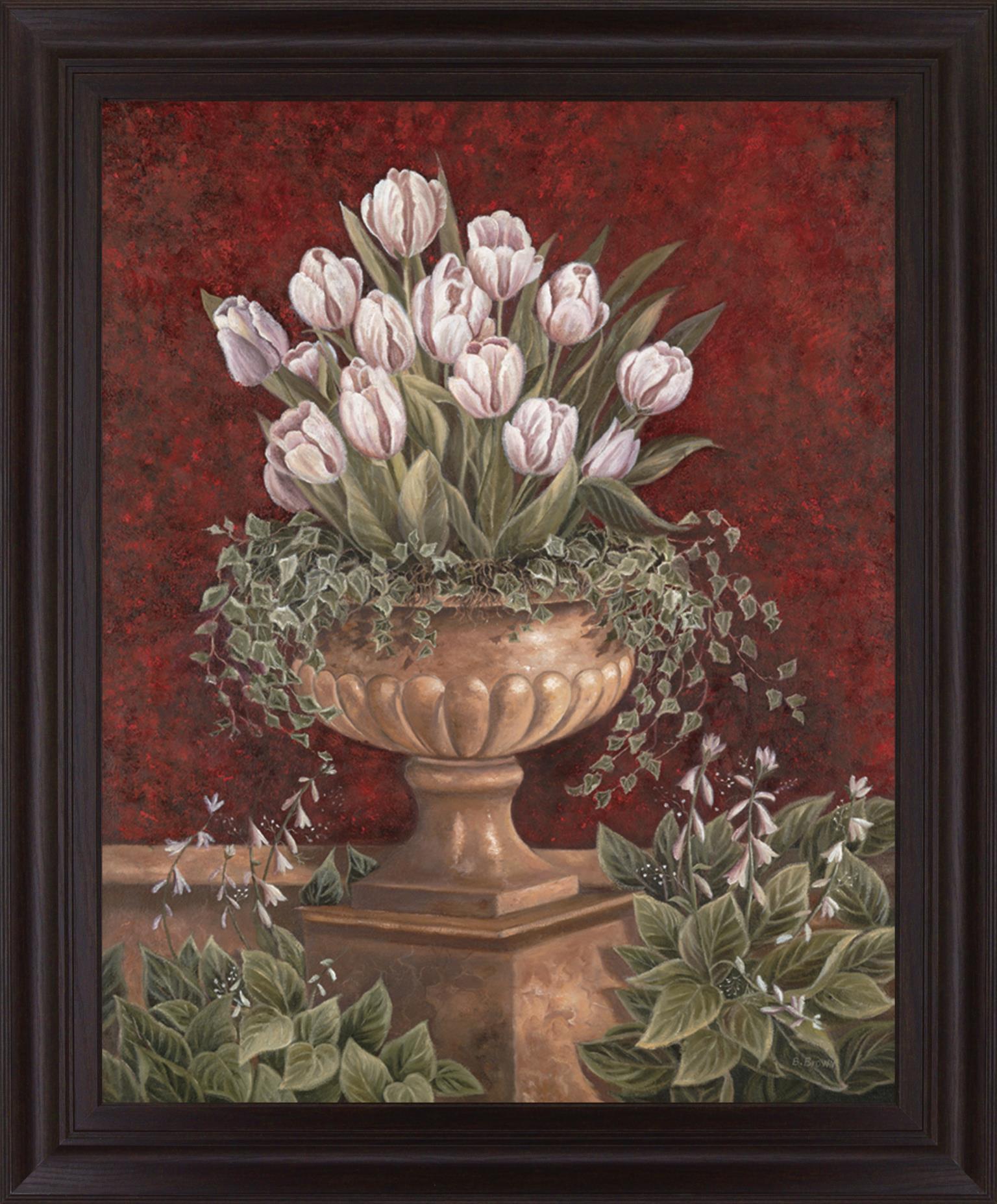 Tulip Abundance - 28" x 34" Framed Wall Art - Dark Red