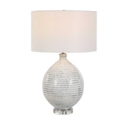 Clary - Horizontally Striped Table Lamp - Gray / White