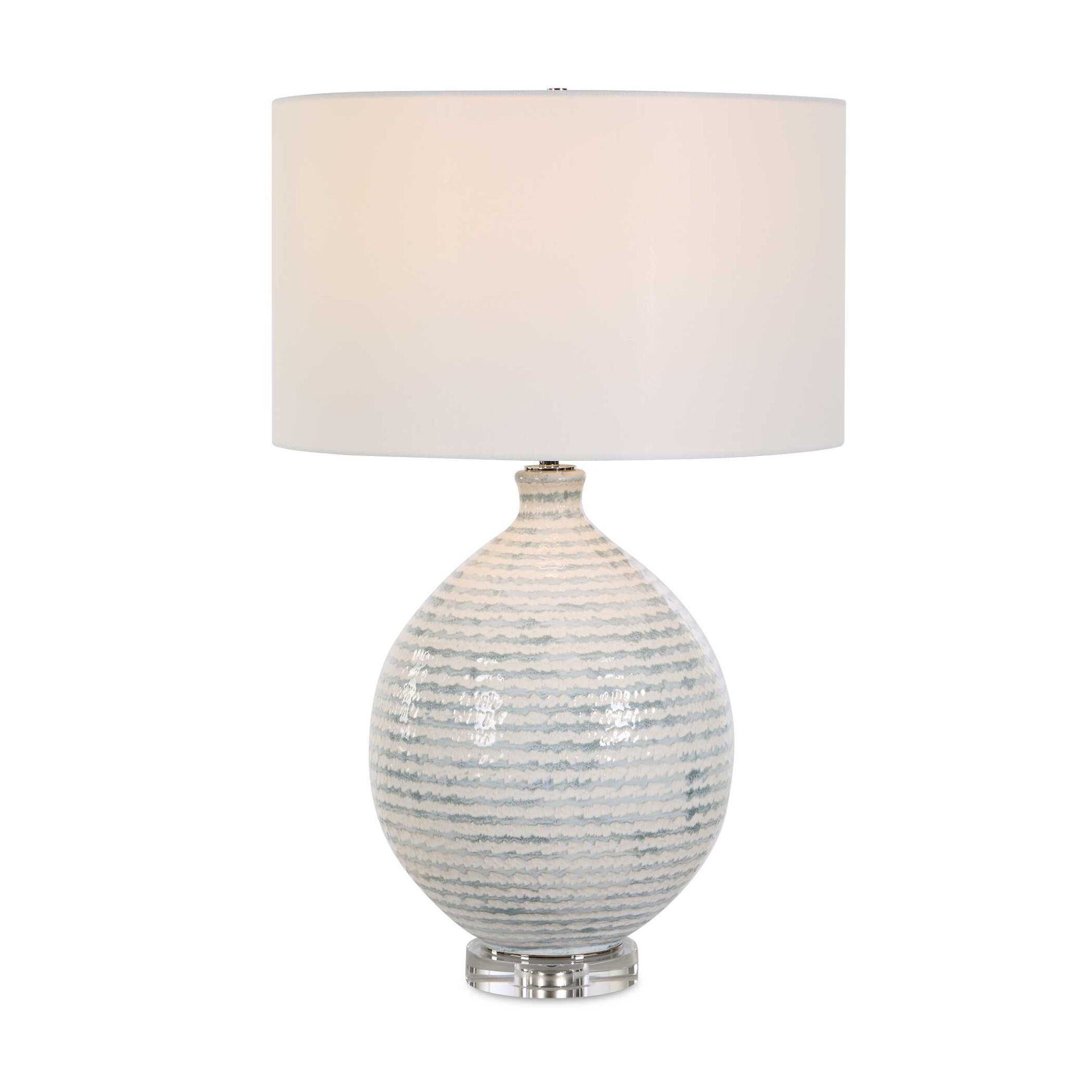 Clary - Horizontally Striped Table Lamp - Gray / White