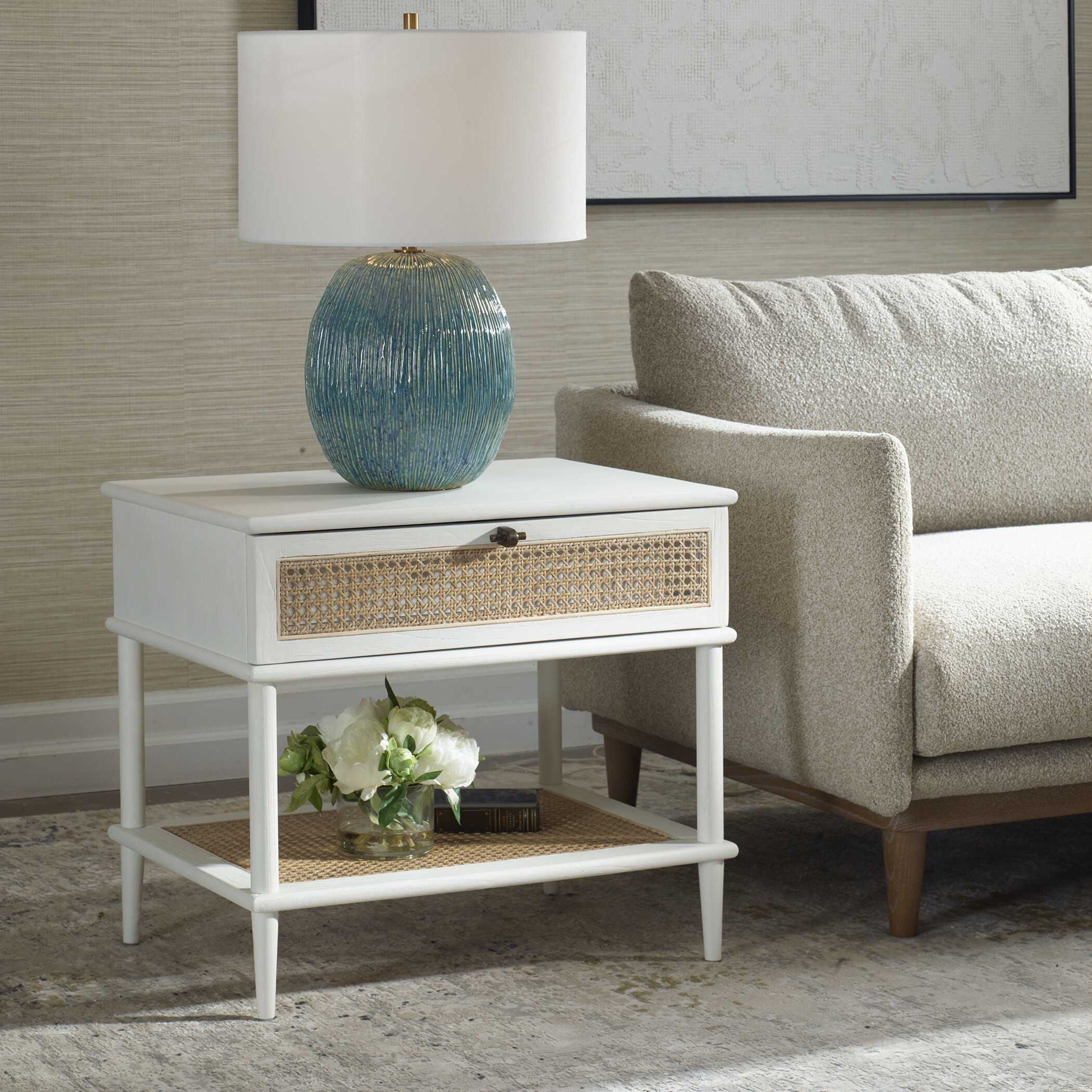 Coast - Rattan Side Table - White / Woodtone