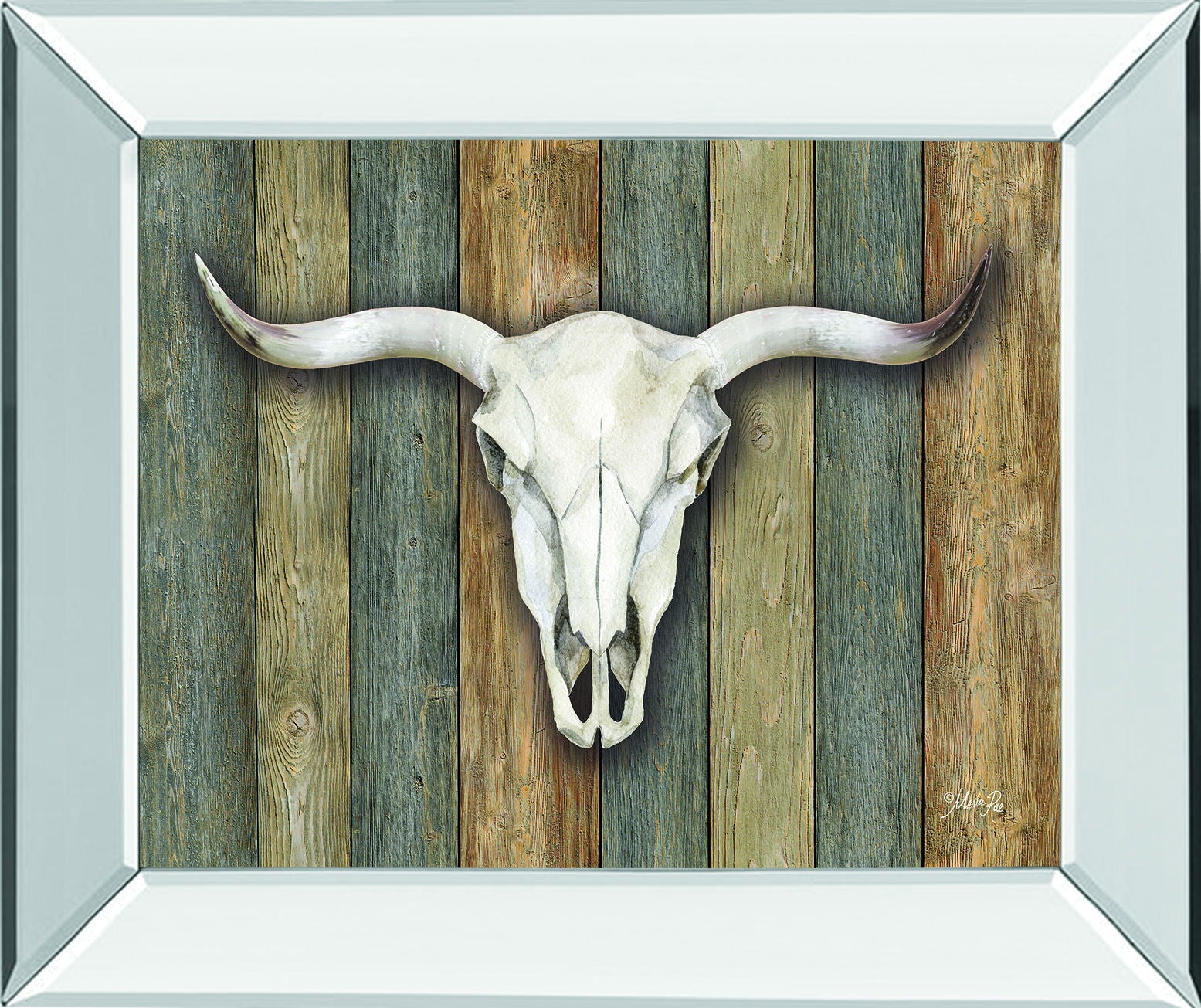 Cow Skull Il By Marla Rae - Mirror Framed Print Wall Art - Light Brown