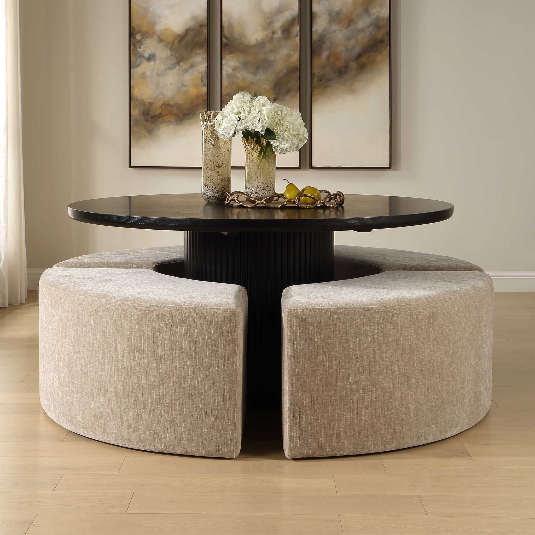 Khai - Rounded Plush Dining Bench - Brown