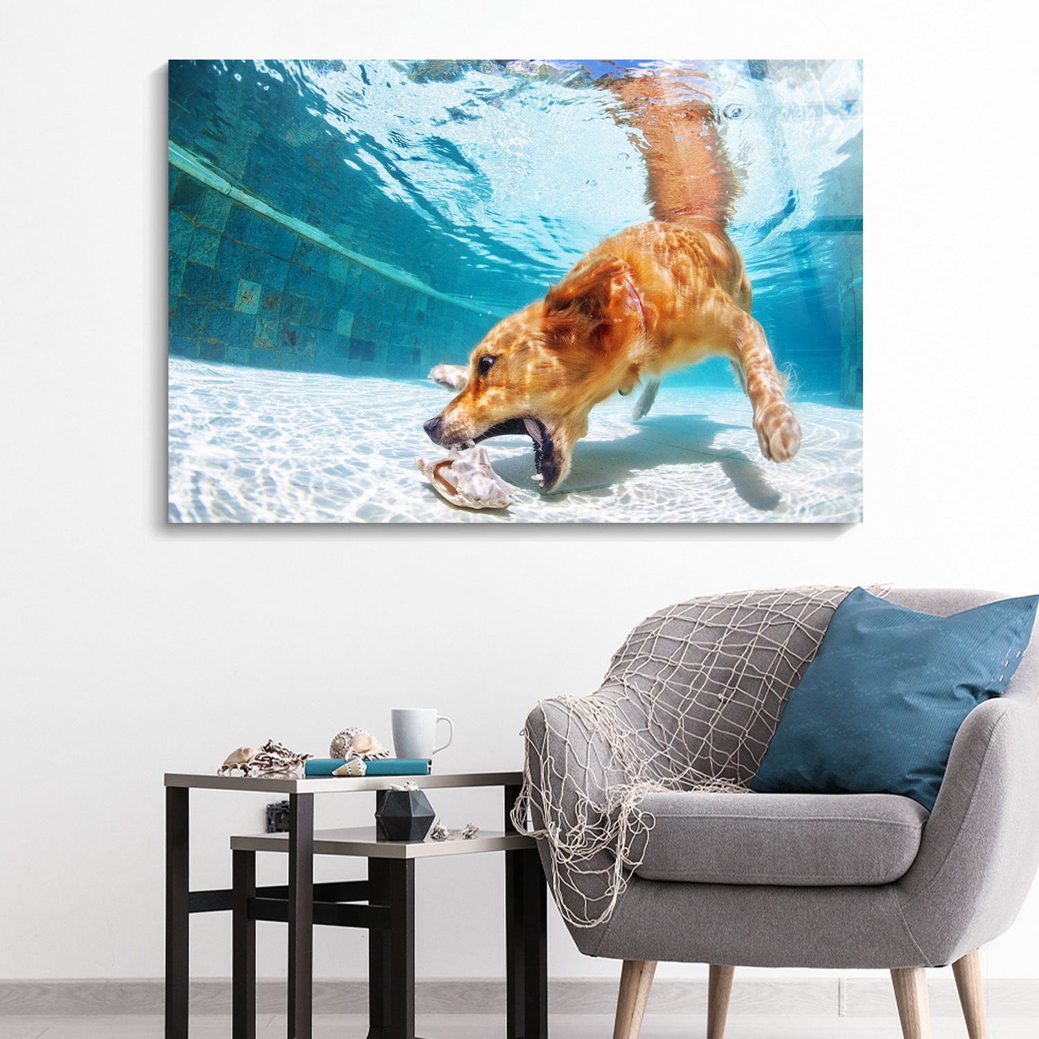 Poolside Retriever Tempered Glass - Blue / White