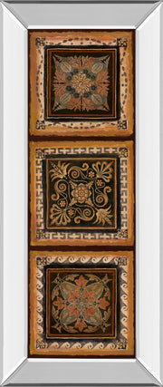 Folk Art Panel Il By Tava Studios - Mirror Framed Print Wall Art - Dark Brown