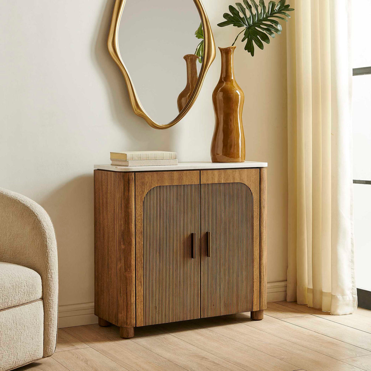 Mebarak - Reeded 2 Door Cabinet - Bronze,White,Woodtone
