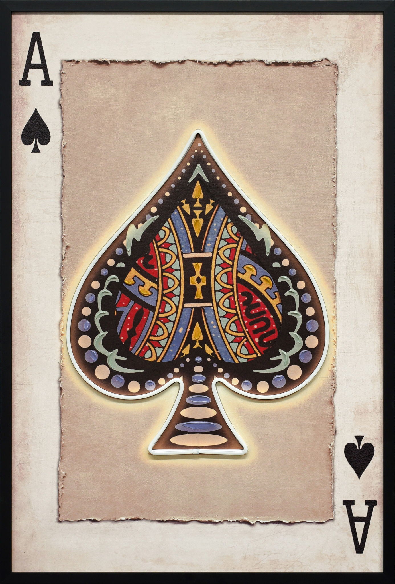 Royal Card II Hand-Embellished LED Canvas In Frame - Black / Beige