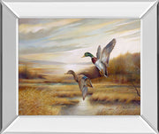 22x26 Mallards By Ruanne Manning And Mossy Oak Native Living - Mirror Framed Print Wall Art - Light Brown