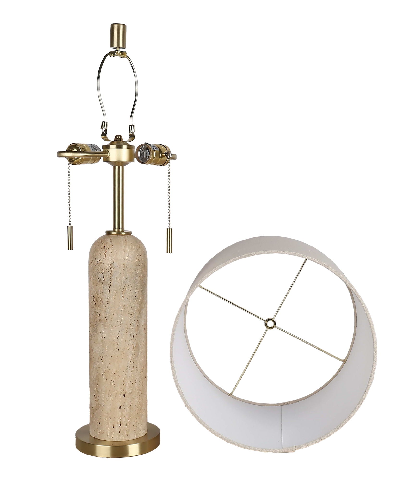 "Travertine Elegance" Travertine Table Lamp (Set of 2) - Travertine / Soft Gold