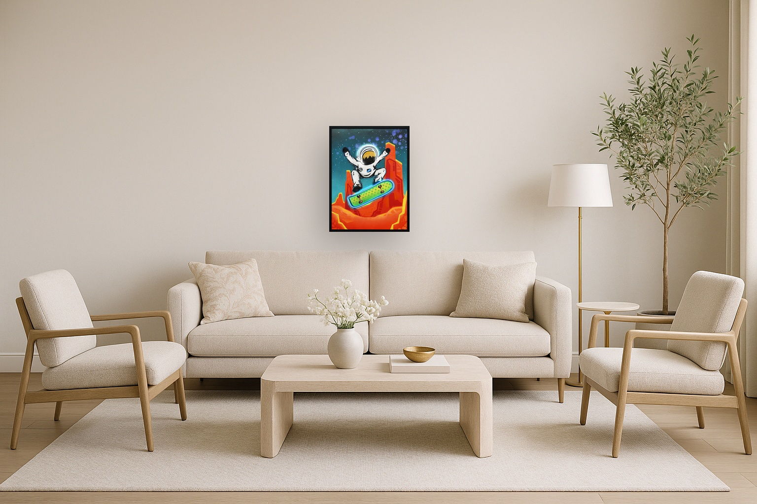 Kuiper Belt Kick-Flip By Joy Hernandez Hand-Embellished LED Canvas In Frame - Red / Teal