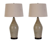 "Serene Stone" Ceramic Table Lamp (Set of 2) - Natural Finishes/Matte Black