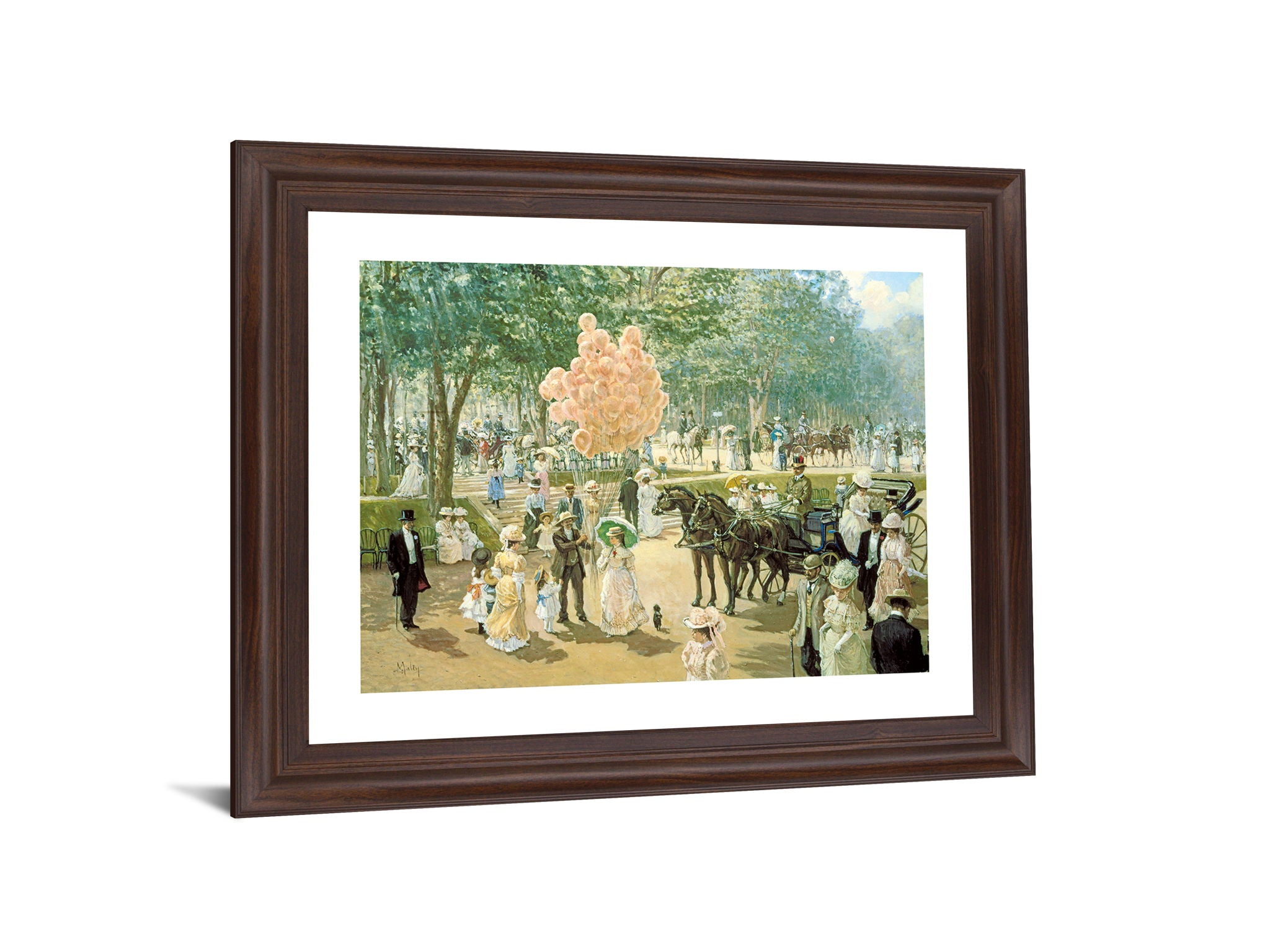 Victorian Balloon Promenade - 28" x 34" Framed Wall Art - Green