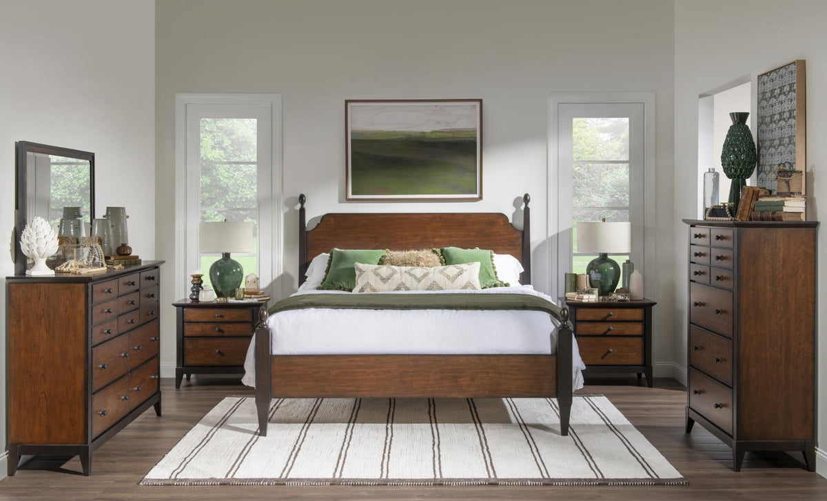 Fenmore - Complete Queen Poster Bed - Mocha And Distressed Cherry