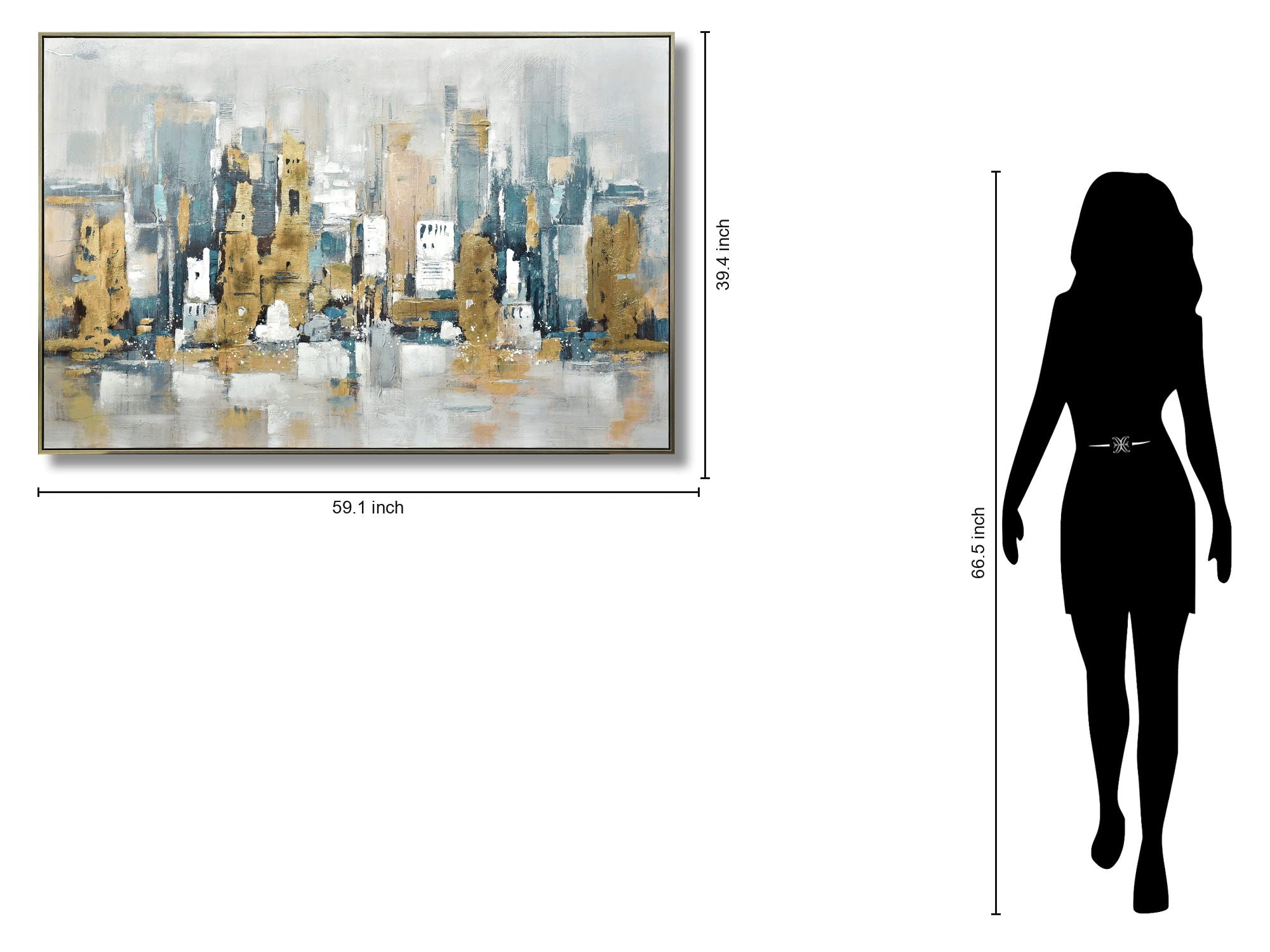 Urban Gold Reflection - 39" x 59" Framed Wall Art - Gold
