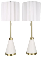 Gilded Cadence - 32 X 11 - Metal Buffet Lamp (Set of 2) - Textured White Pu Leather, Soft Gold