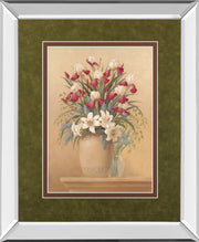 Classic Petal Il By Gloria Eriksen - Mirror Framed Print Wall Art - Beige