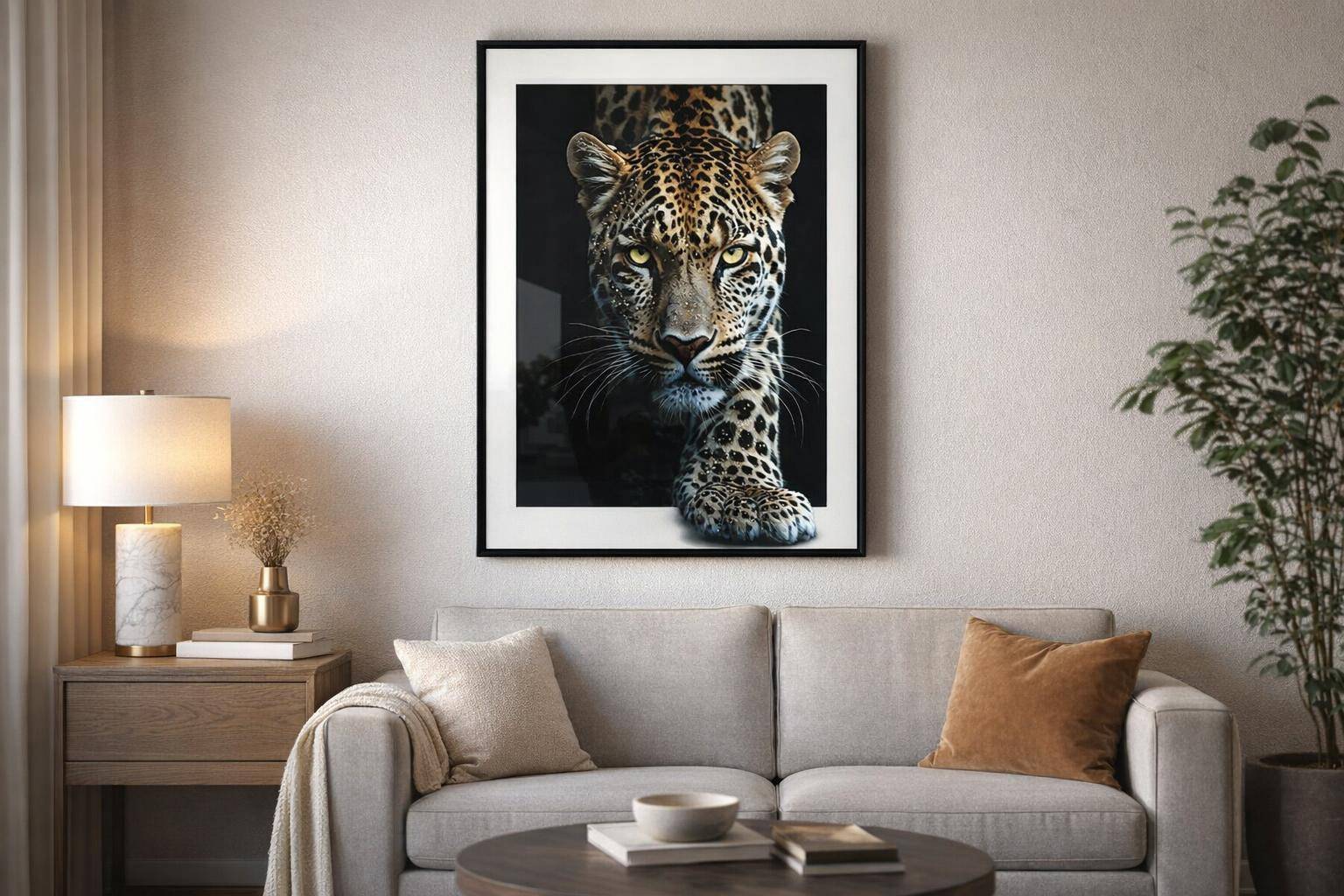 Midnight Stalker II Gloss Canvas With Rocks In Frame - Black / White