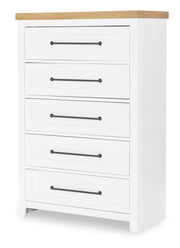 Horizons - 5 Drawers Chest - Pure White / Natural Oak