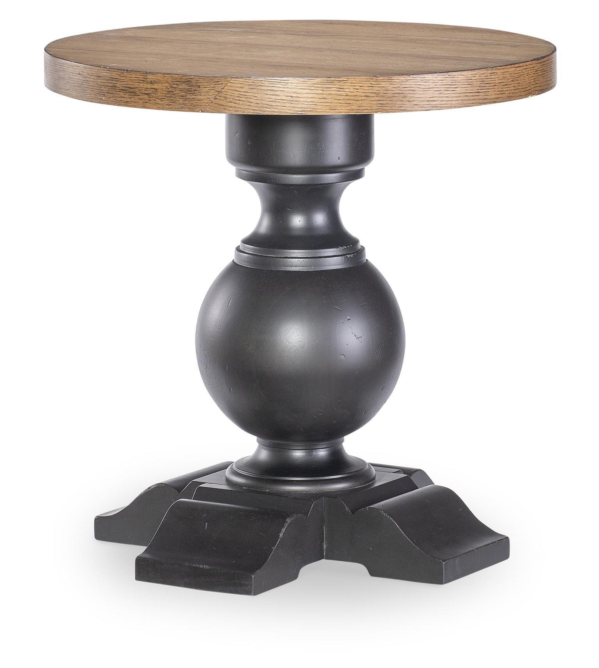 Vintage Market - Urn Base End Table - Barnwood Oak And Kettle Black