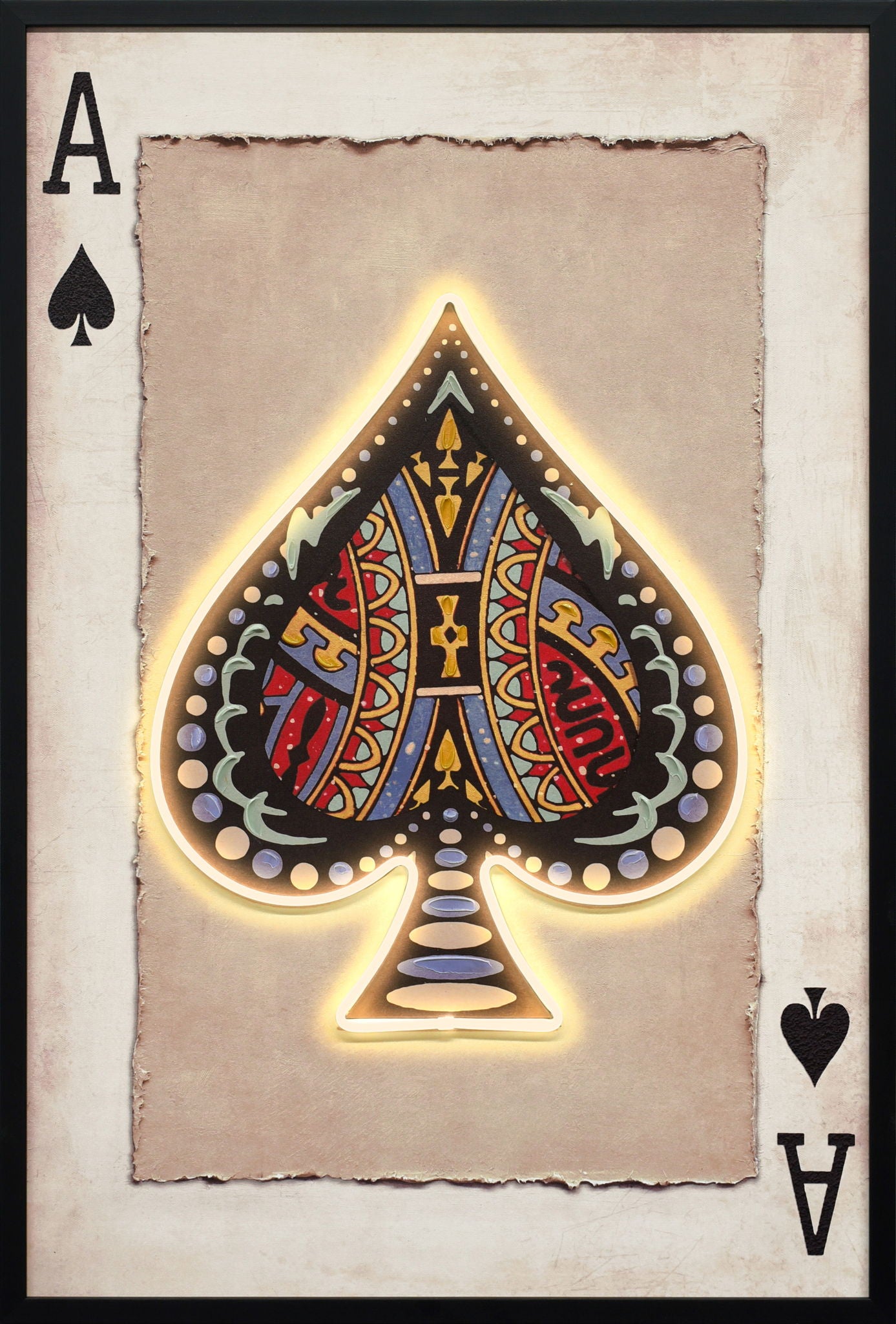 Royal Card II Hand-Embellished LED Canvas In Frame - Black / Beige