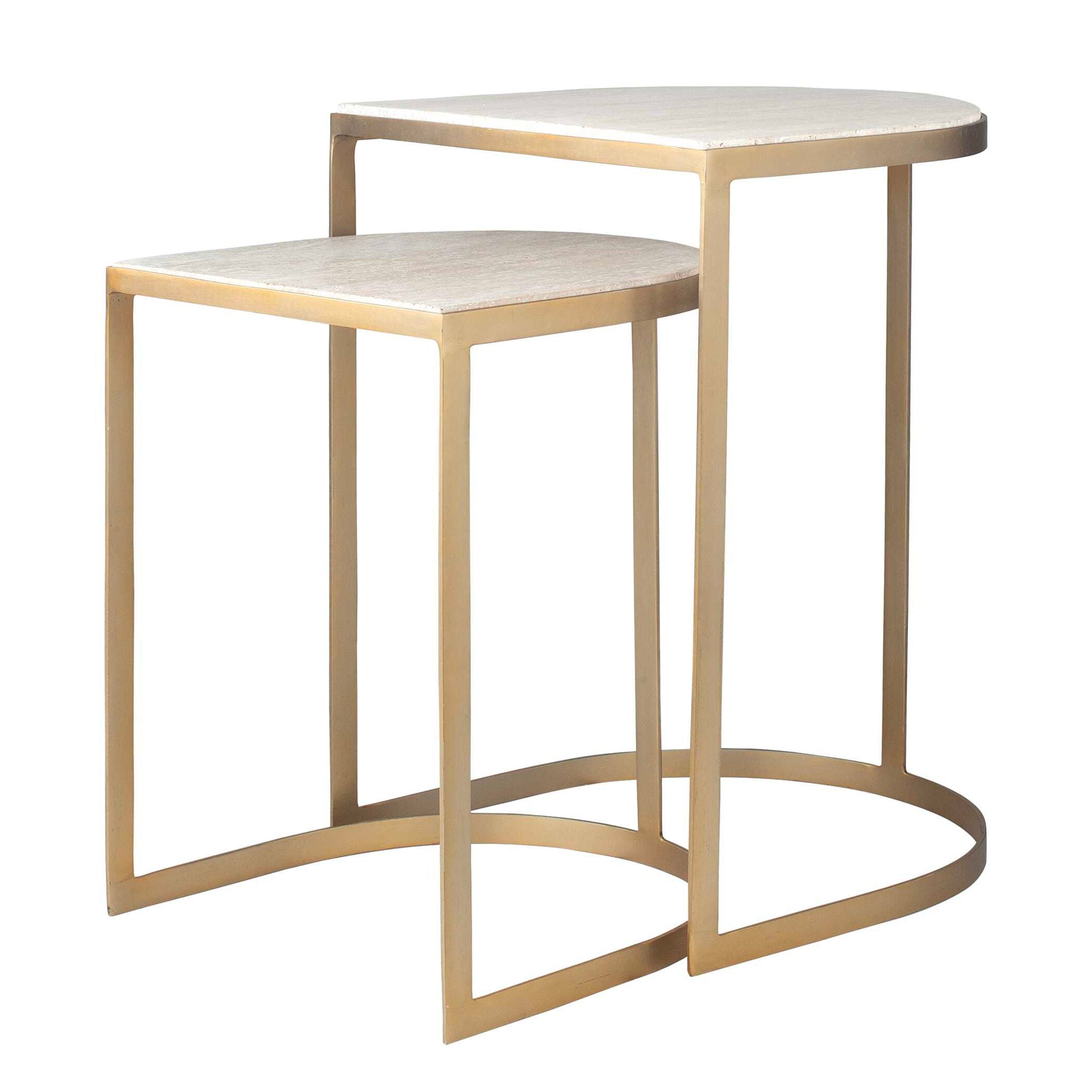 Lindon - Travertine Nesting Tables Set - Gold / White