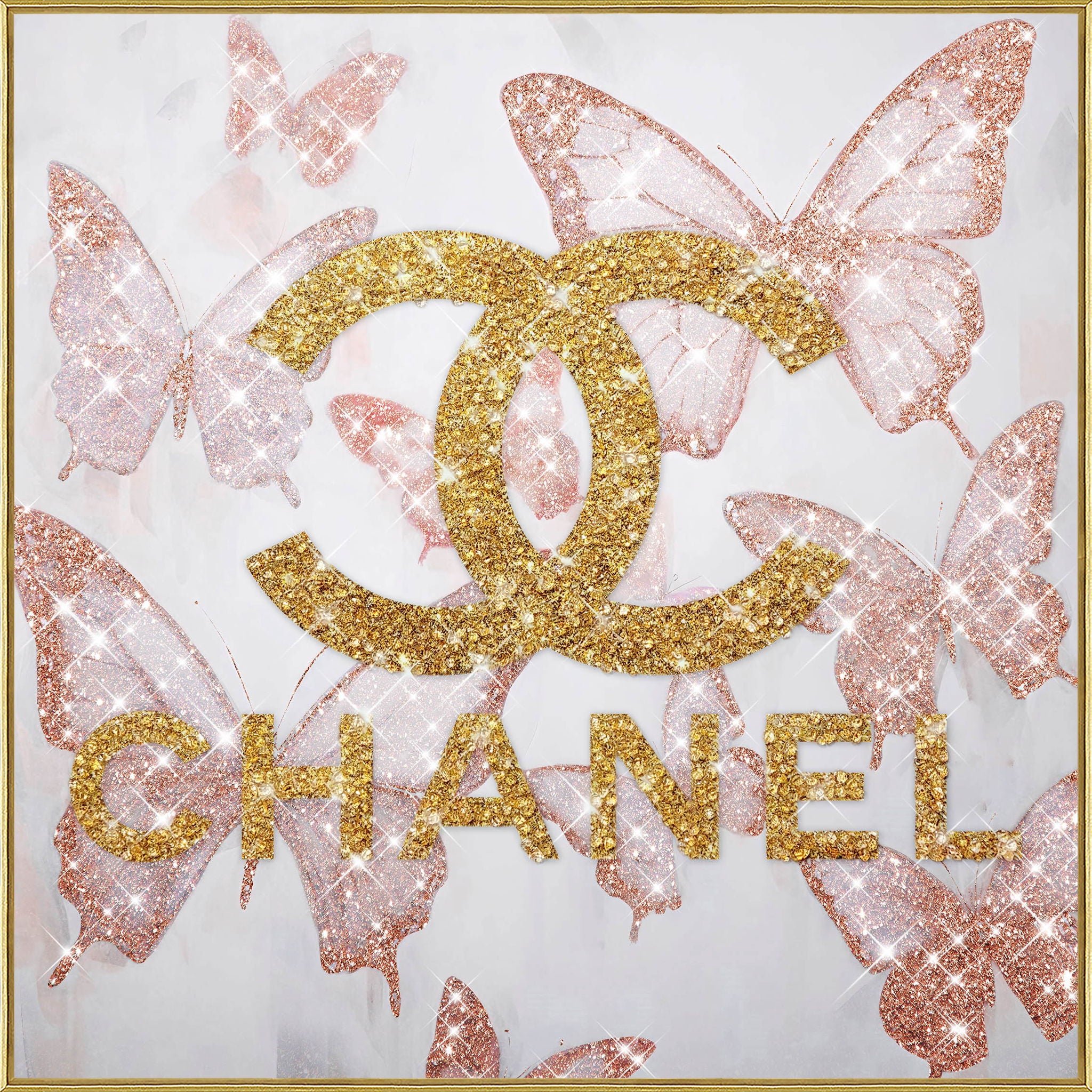 Glam Flutter II Gloss Canvas With Rocks In Frame - Blush / Gold