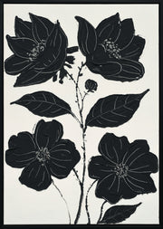 "Nocturnal Blooms I" Hand-Painted Canvas In Frame - Black