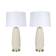 Textured Leaves Carved Ceramic & Metal Table Lamp (Set of 2) - Beige / Soft Gold