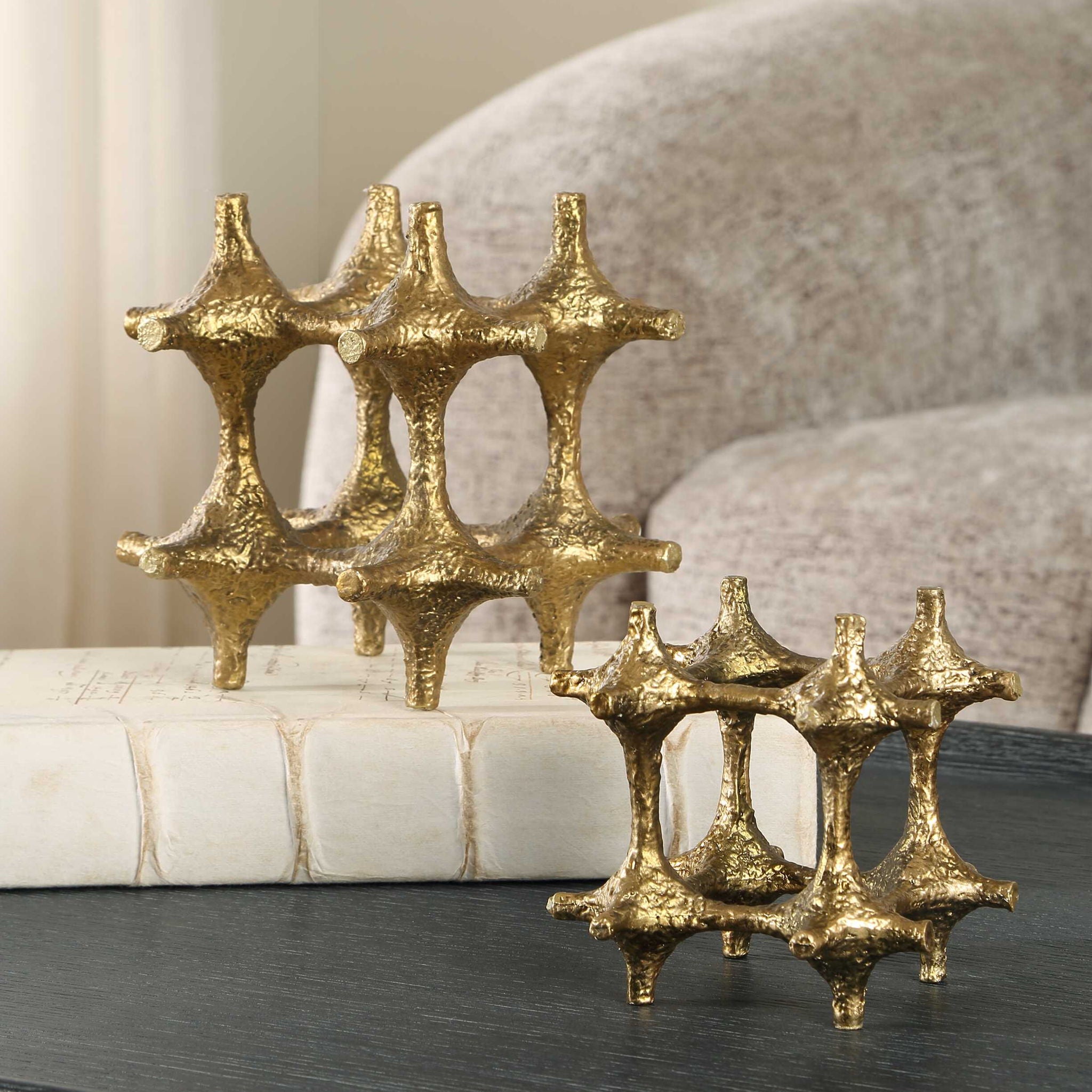Gilded - Connection Modern Sculptures (Set of 2) - Brass / Gold
