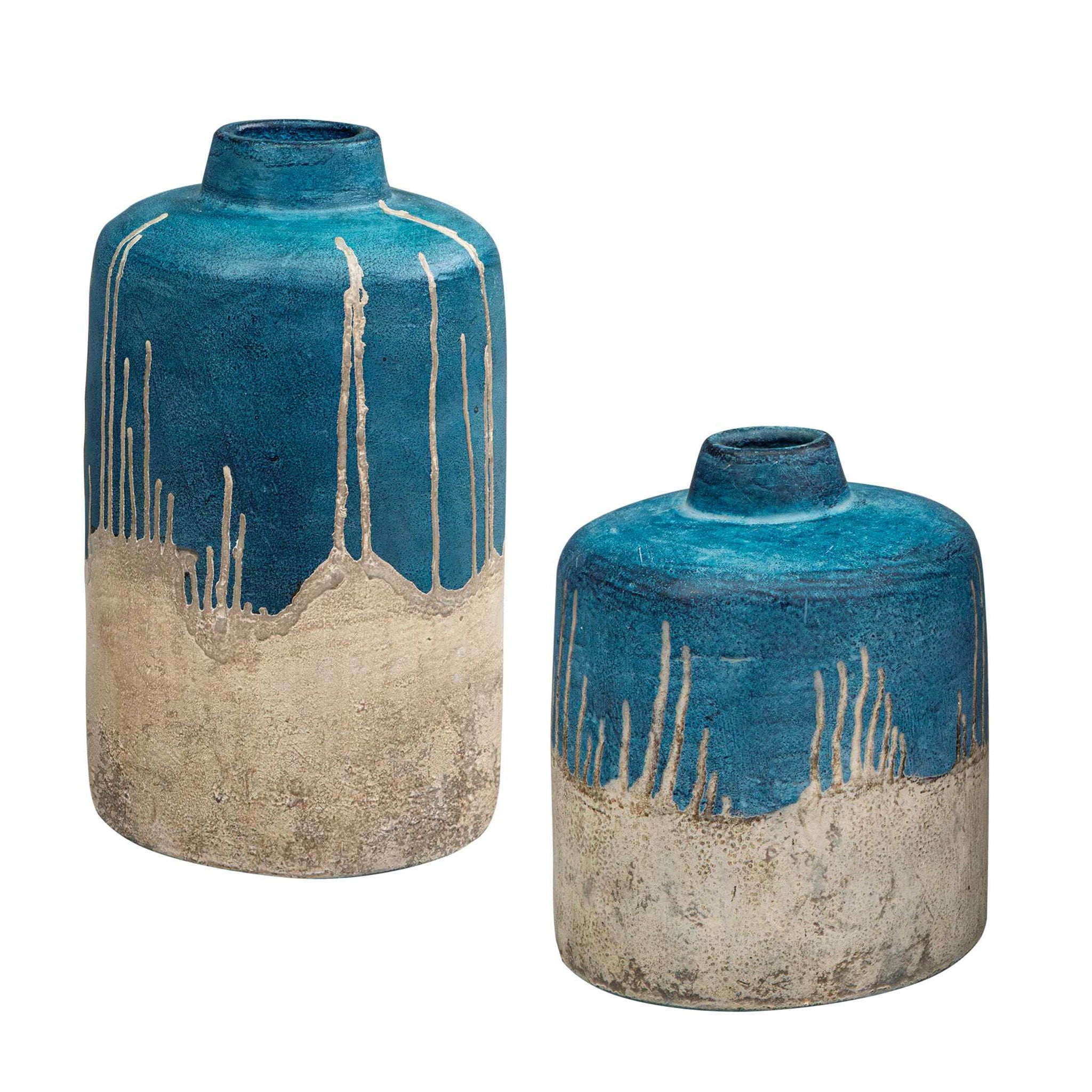 Coastal Cascade - Indoor-Outdoor Vases (Set of 2) - Blue / White