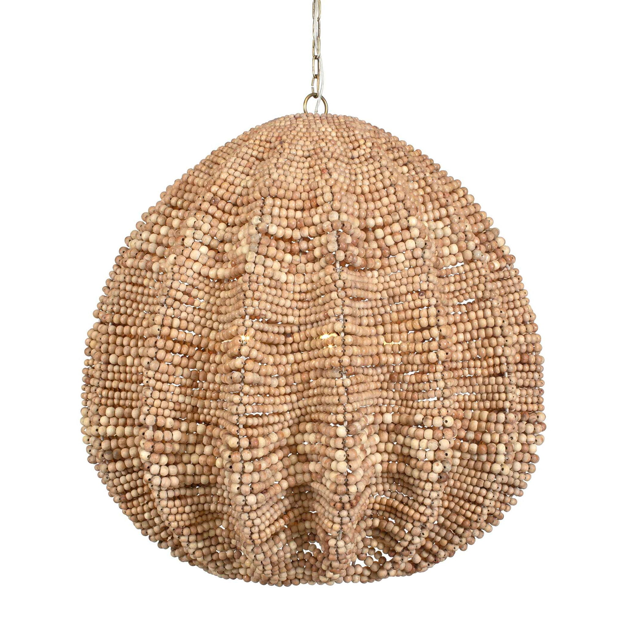 Kauri - 5 Light Wooden Bead Pendant - Brass / Woodtone