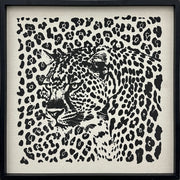 Shadow Leopard Puff Printed Canvas In Frame - Black / Ivory