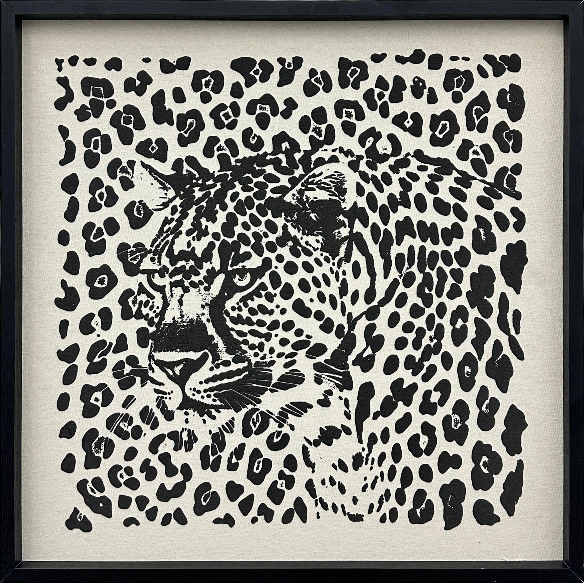 Shadow Leopard Puff Printed Canvas In Frame - Black / Ivory