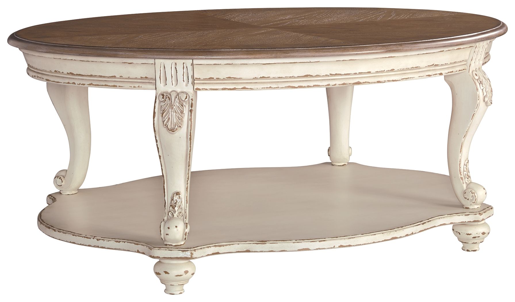 Realyn - Oval Cocktail Table - White / Brown