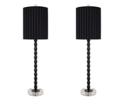 "Obsidian Elegance" Metal Buffet Lamp (Set of 2) - Black / Clear Crystal